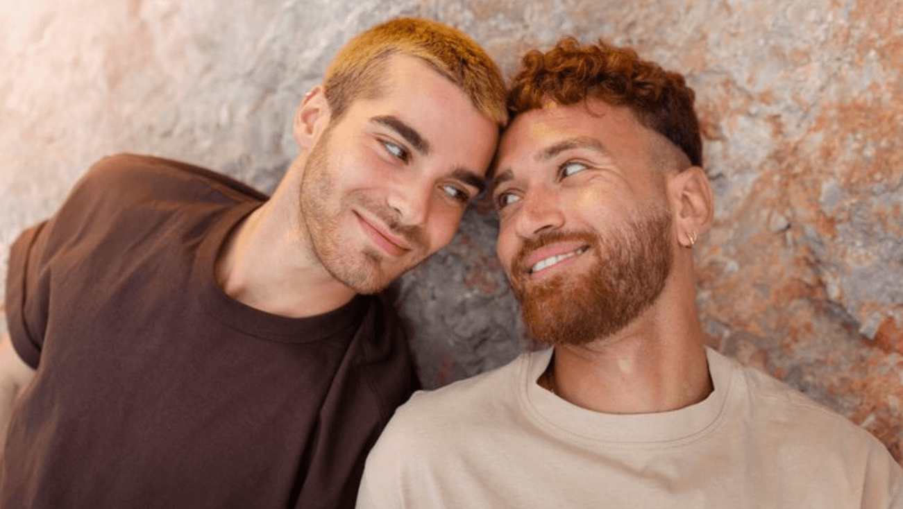 Gay men meeting and chatting